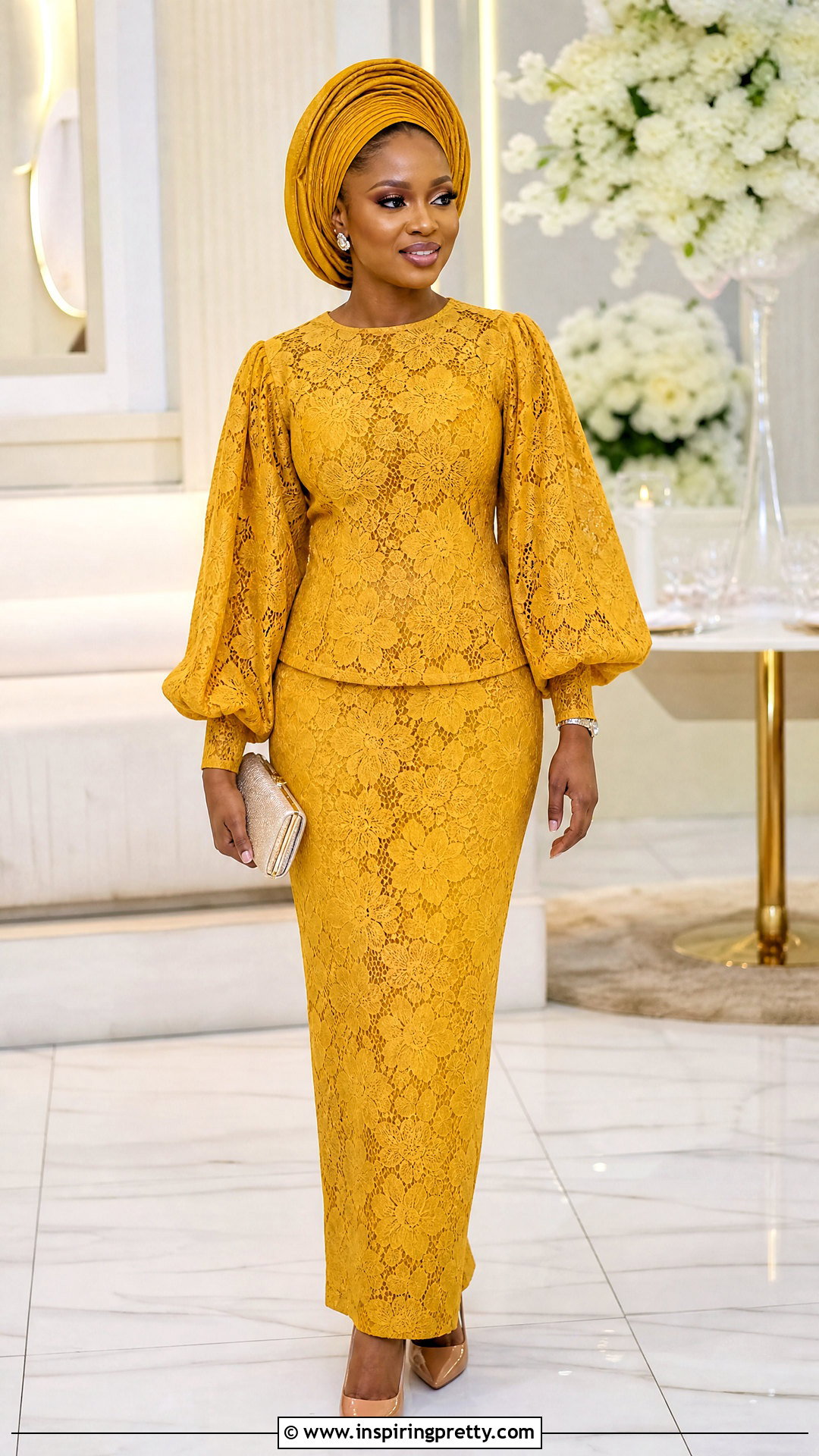 Lace Bishop Sleeve Top And Maxi Skirt - 50 skirt and top lace styles