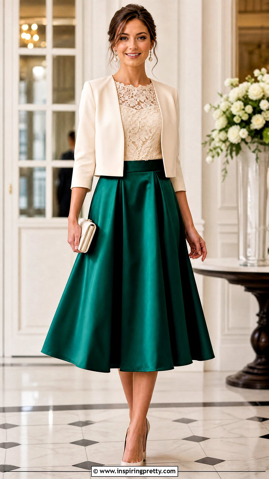 Lace Blouse And Satin Flare Skirt Outfit - 50 flare skirt and top outfit ideas