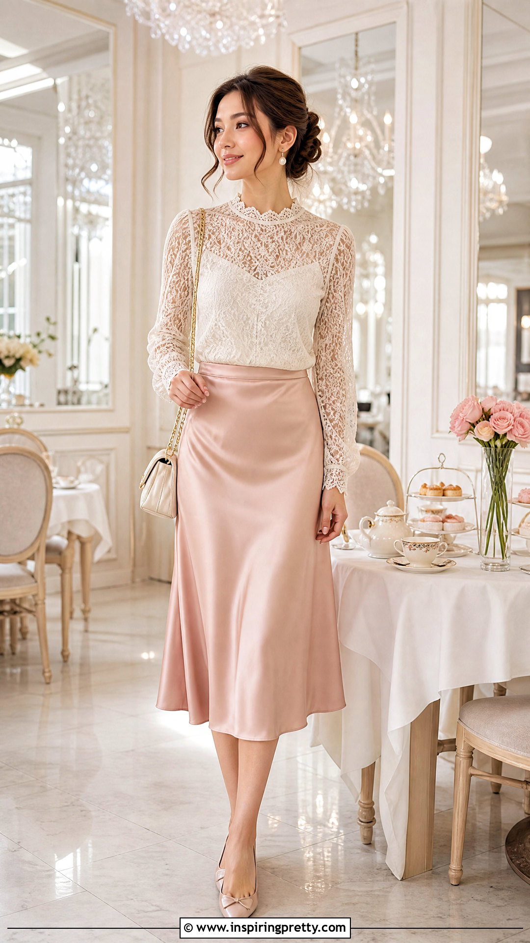 Lace Blouse And Satin Skirt Tea Party Outfit - 25 tea party top outfit ideas
