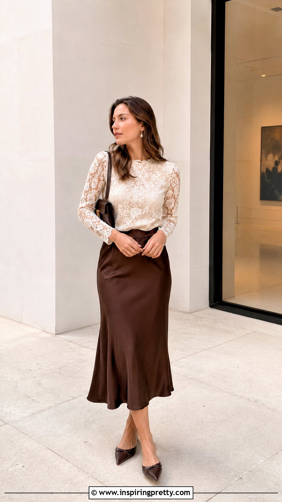 Lace Blouse With A Satin Midi Skirt - 25 shirts & tops outfit ideas