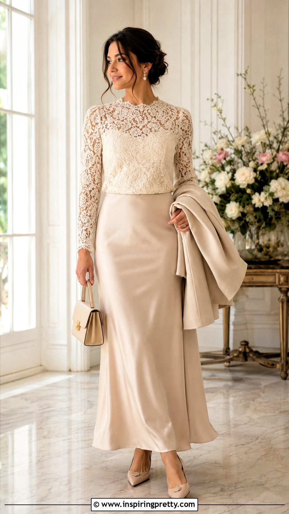 Lace Blouse With Satin Maxi Skirt - 50 tops for skirts ideas