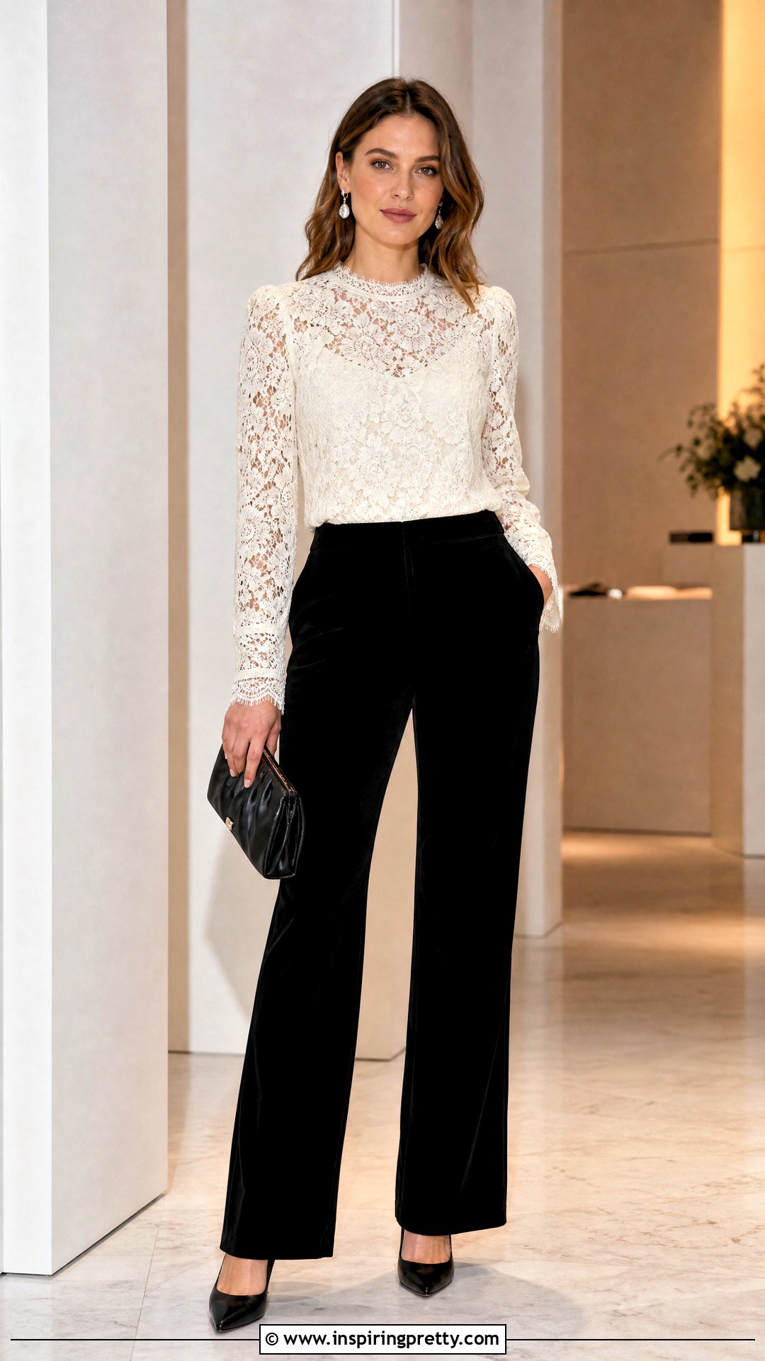 Lace Blouse With Velvet Pants - what top to wear with velvet pants (20 ways)