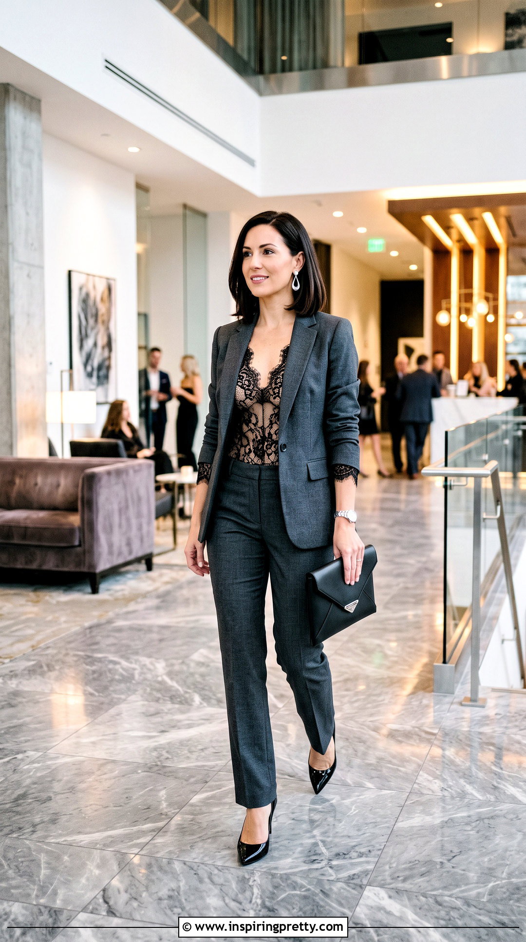 Lace Bodysuit With Pantsuit - 50 lacy tops outfit ideas