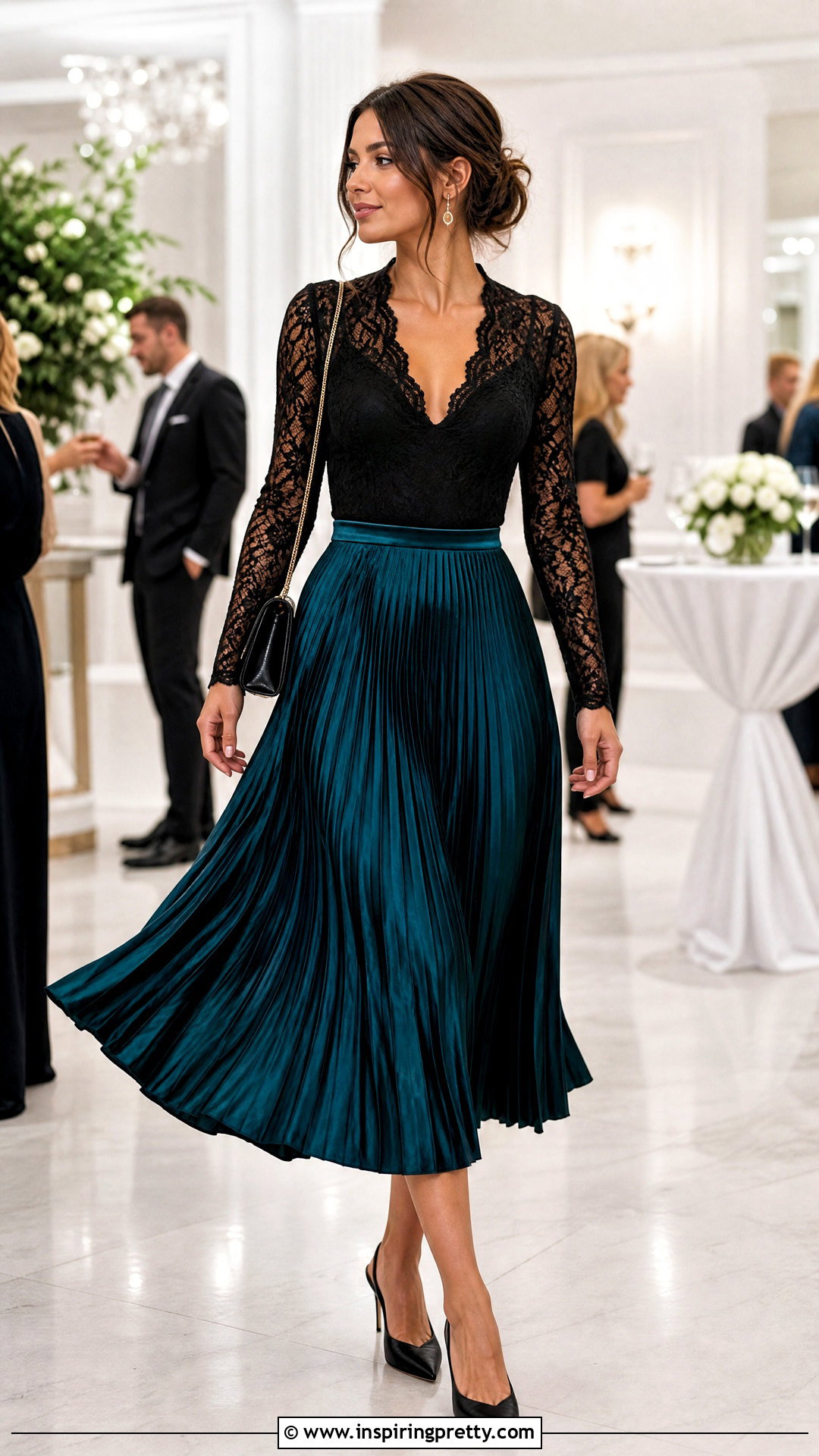 Lace Bodysuit With Pleated Midi Skirt - 50 lace tops for women classy ideas