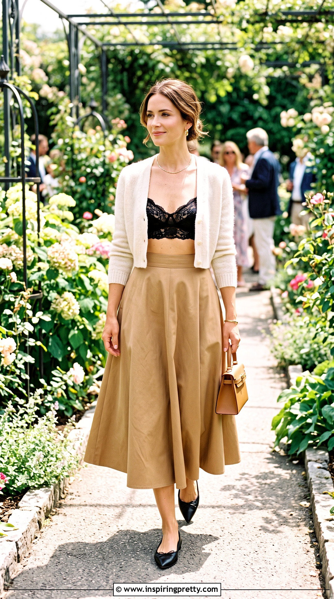 Lace Bra Top With A Line Midi Skirt - 50 lace bra top outfit ideas