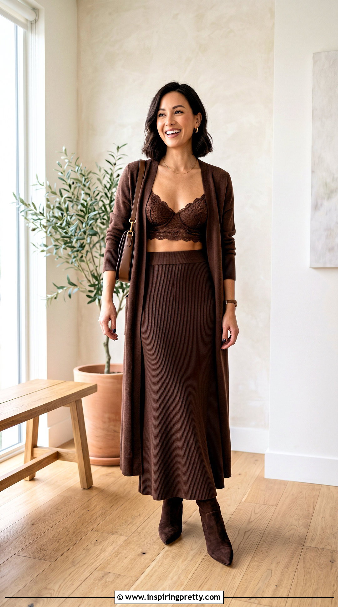 Lace Bra Top With Knit Maxi Skirt - 50 lace bra top outfit ideas