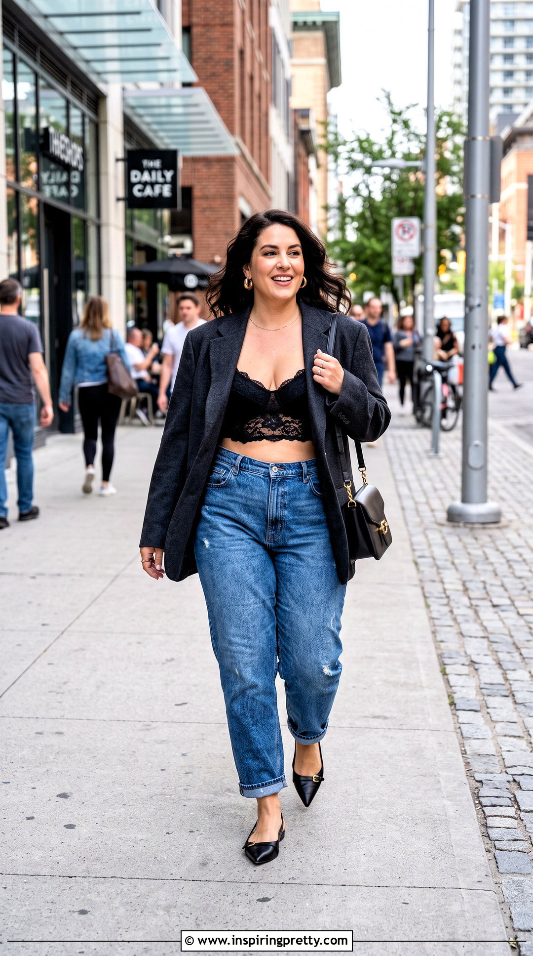 Lace Bra Top With Oversized Blazer And Jeans - 50 lace bra top outfit ideas