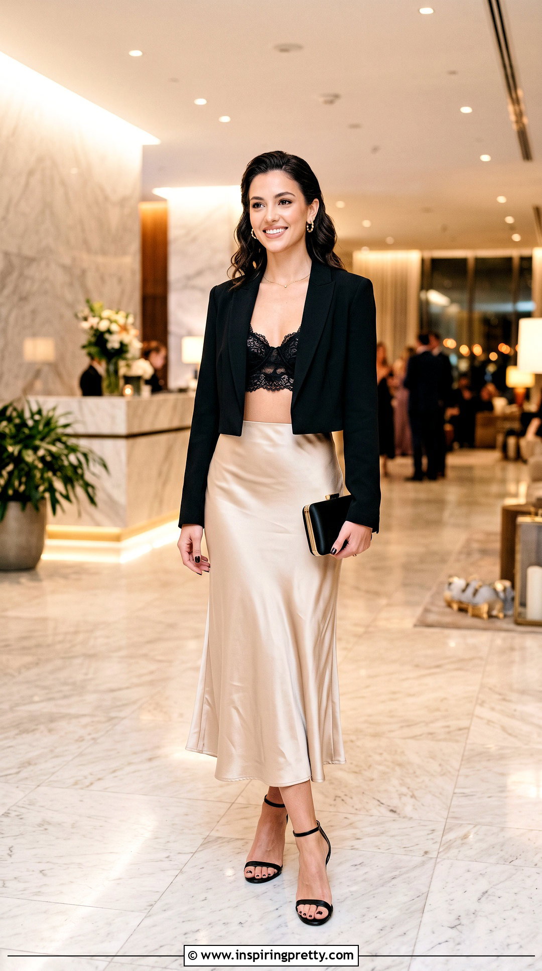 Lace Bra Top With Satin Midi Skirt - 50 lace bra top outfit ideas