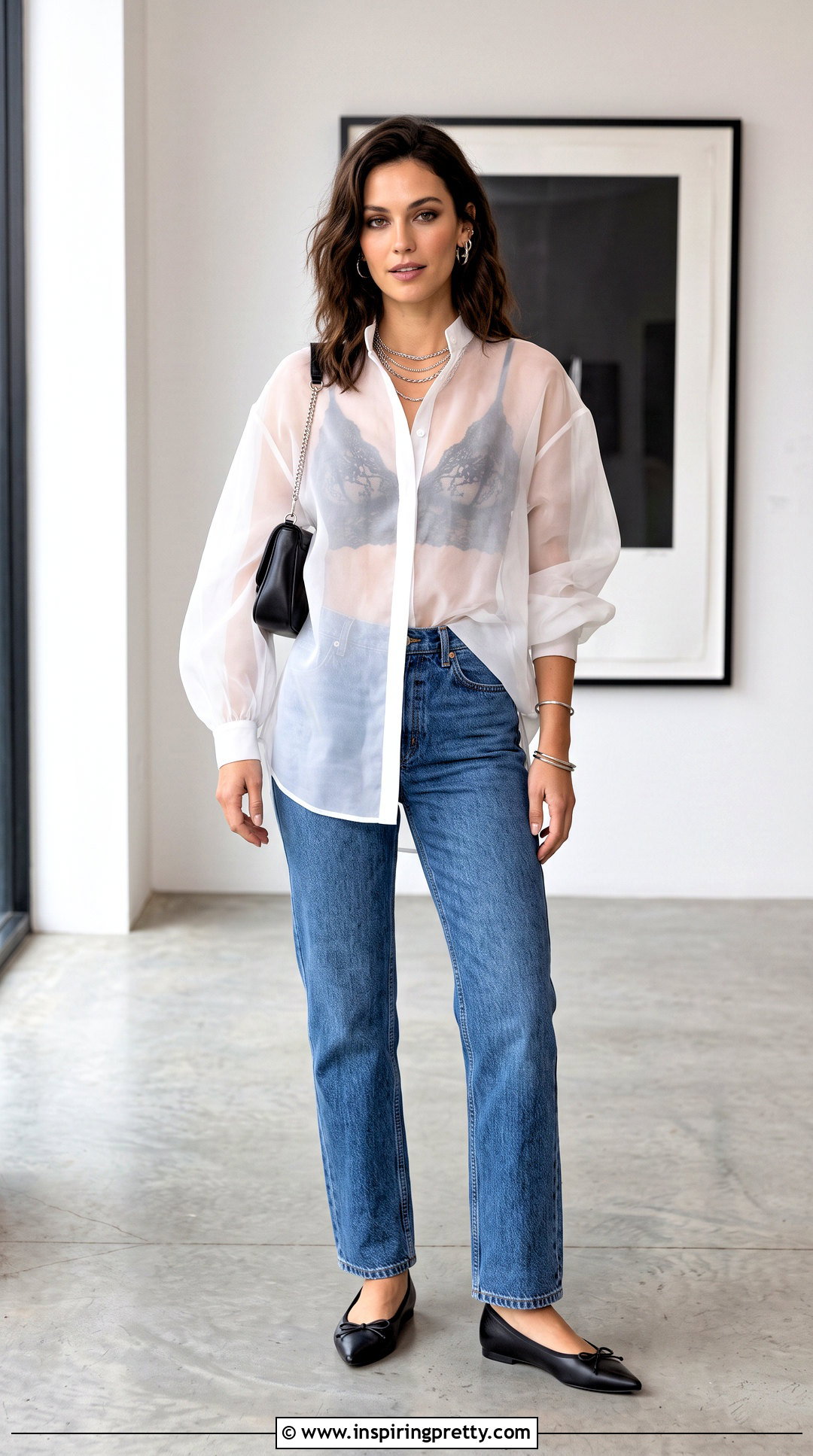 Lace Bra Top With Sheer Blouse And Jeans - 50 lace bra top outfit ideas