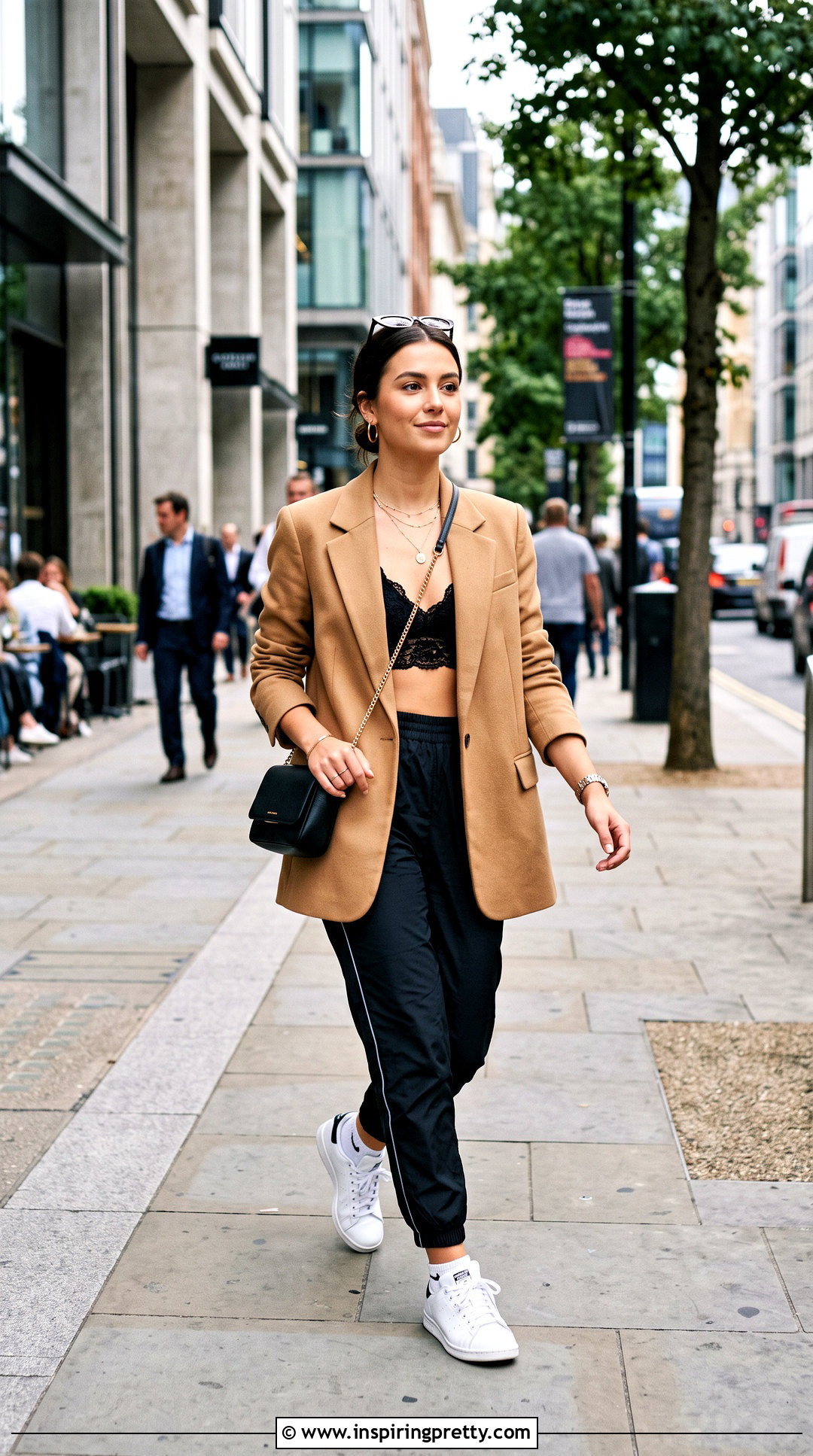 Lace Bra Top With Track Pants And Blazer - 50 lace bra top outfit ideas