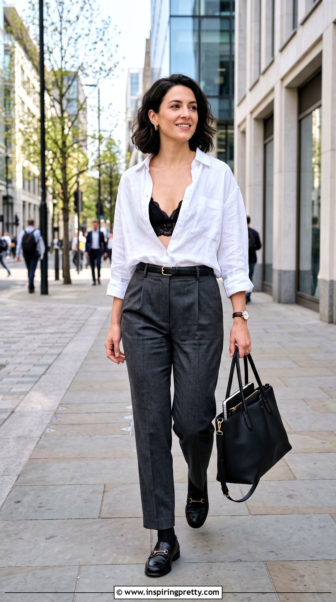 Lace Bra Top With White Button Down And Trousers - 50 lace bra top outfit ideas