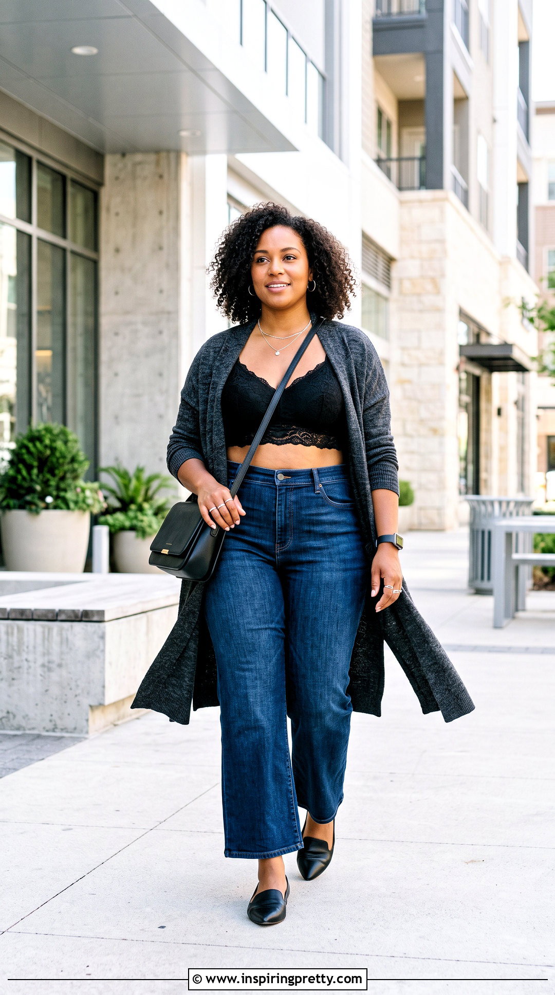 Lace Bra Top With Wide Leg Jeans And Duster Cardigan - 20 lace bra tops