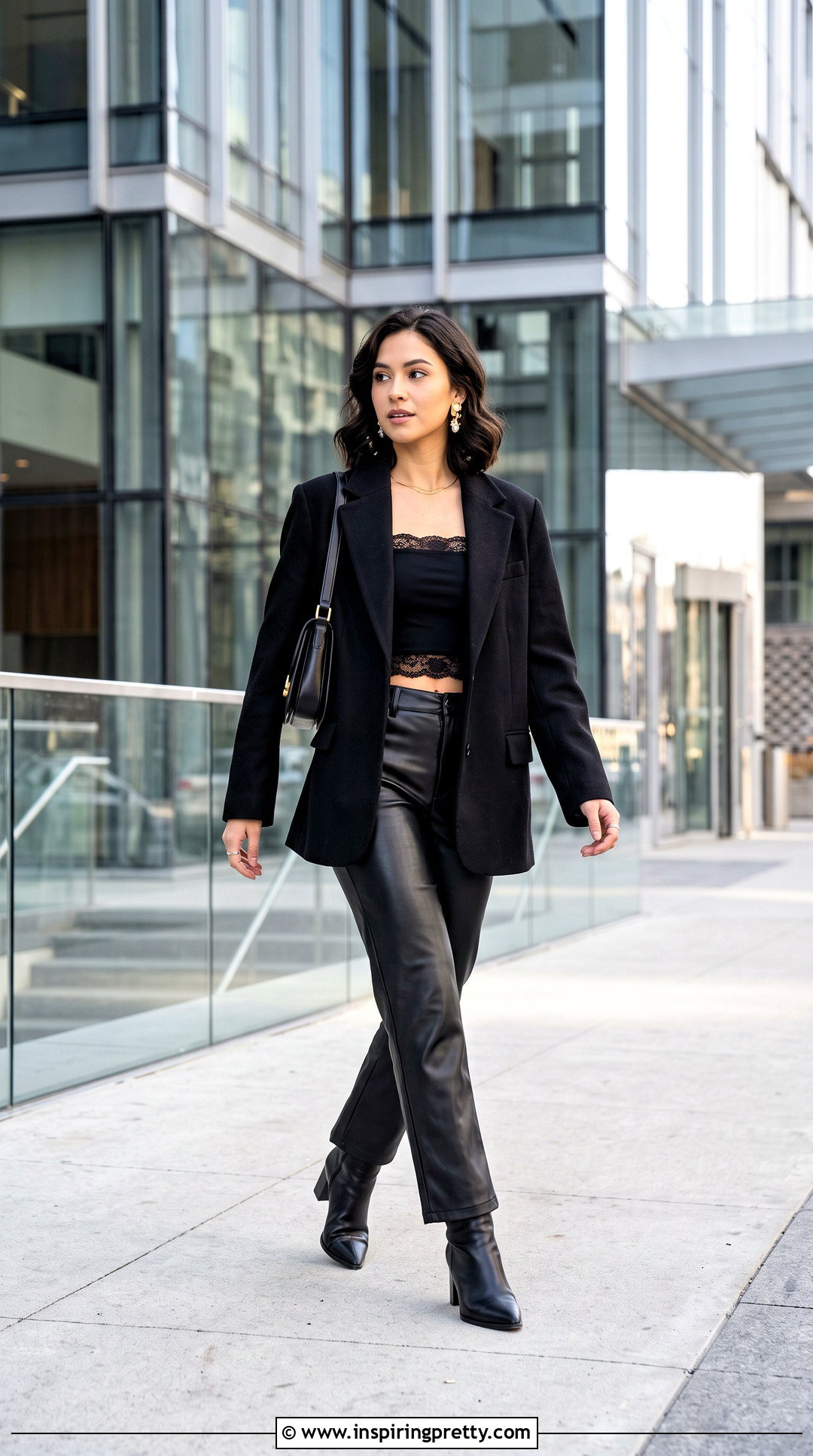 Lace Bralette Under Black Tube Top With Leather Pants - 25 bralette under tube top outfit ideas
