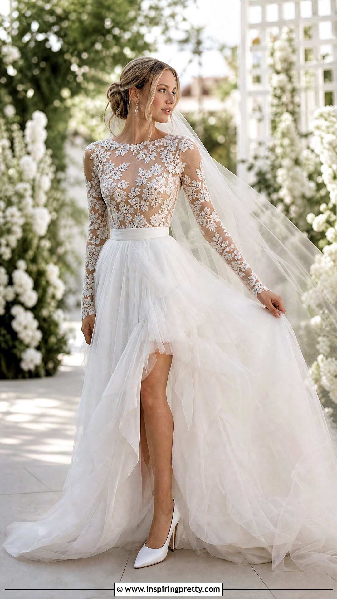 Lace Bridal Bodysuit With Layered Tulle Skirt - 20 bridal tops separates