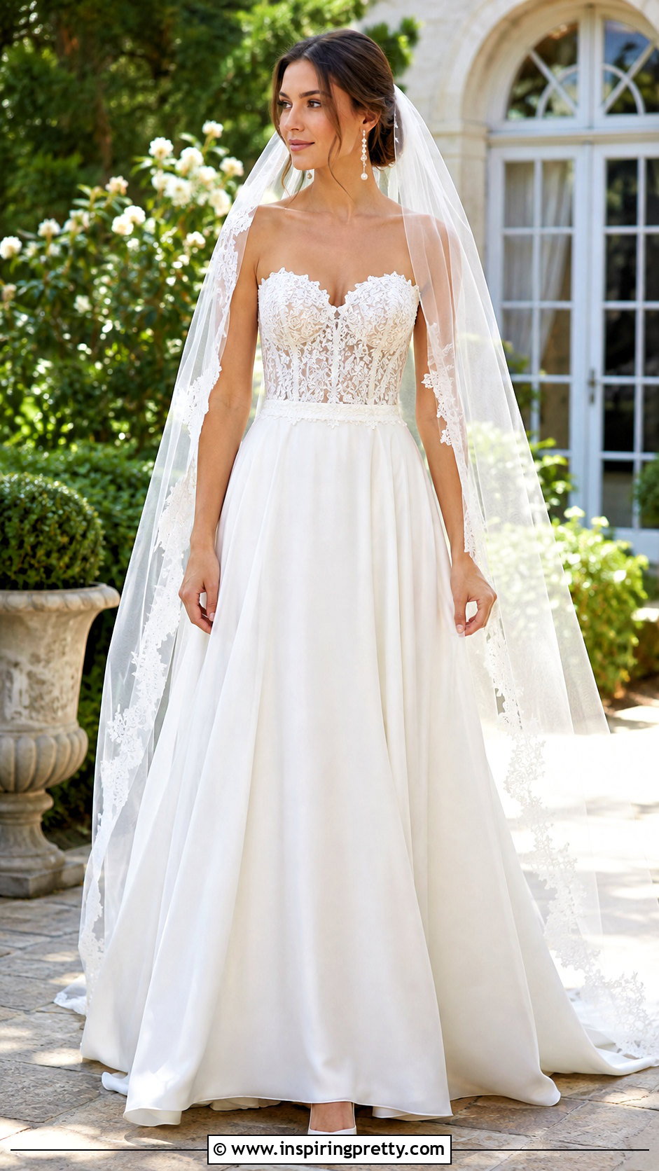 Lace Bridal Bustier Top With A Line Skirt - 25 Bridal Bustier Top outfit ideas