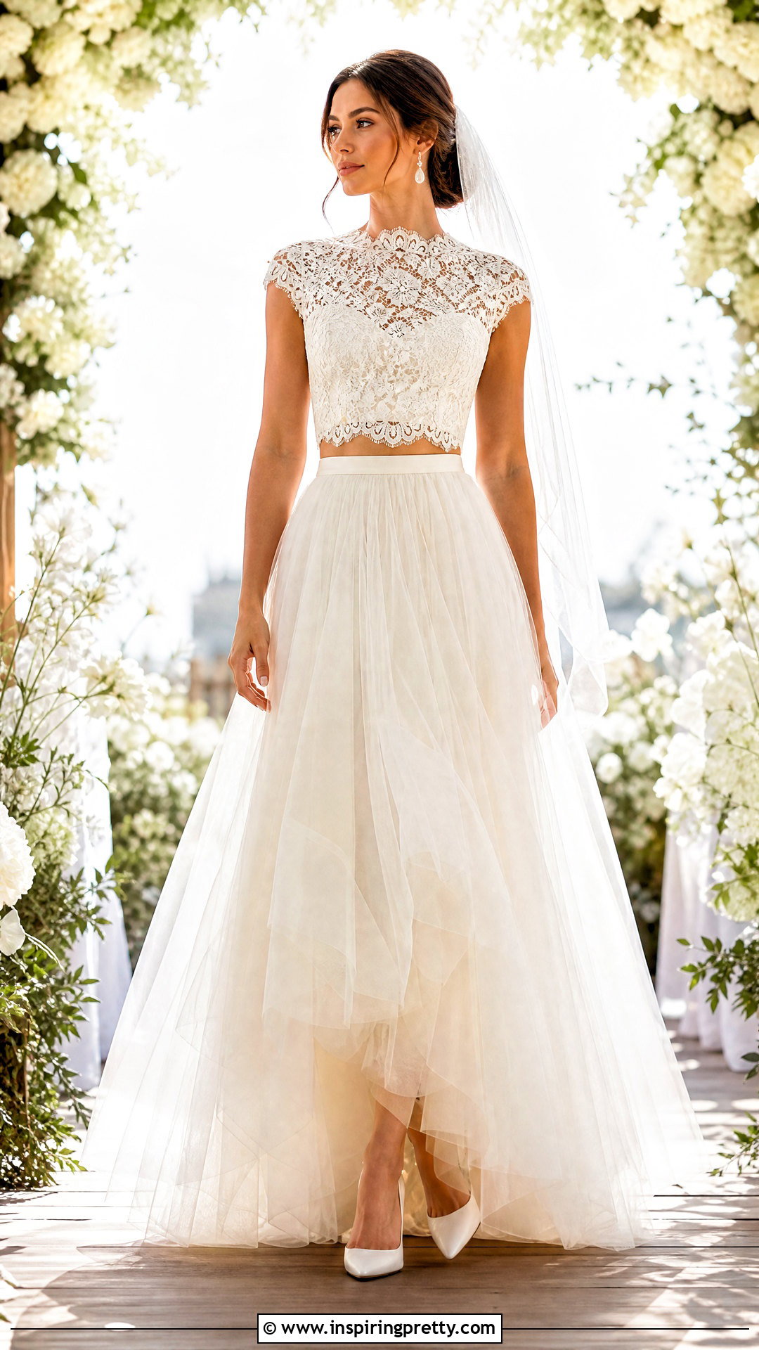 Lace Bridal Crop Top With Tulle Skirt - 25 bridal skirts and tops outfit ideas