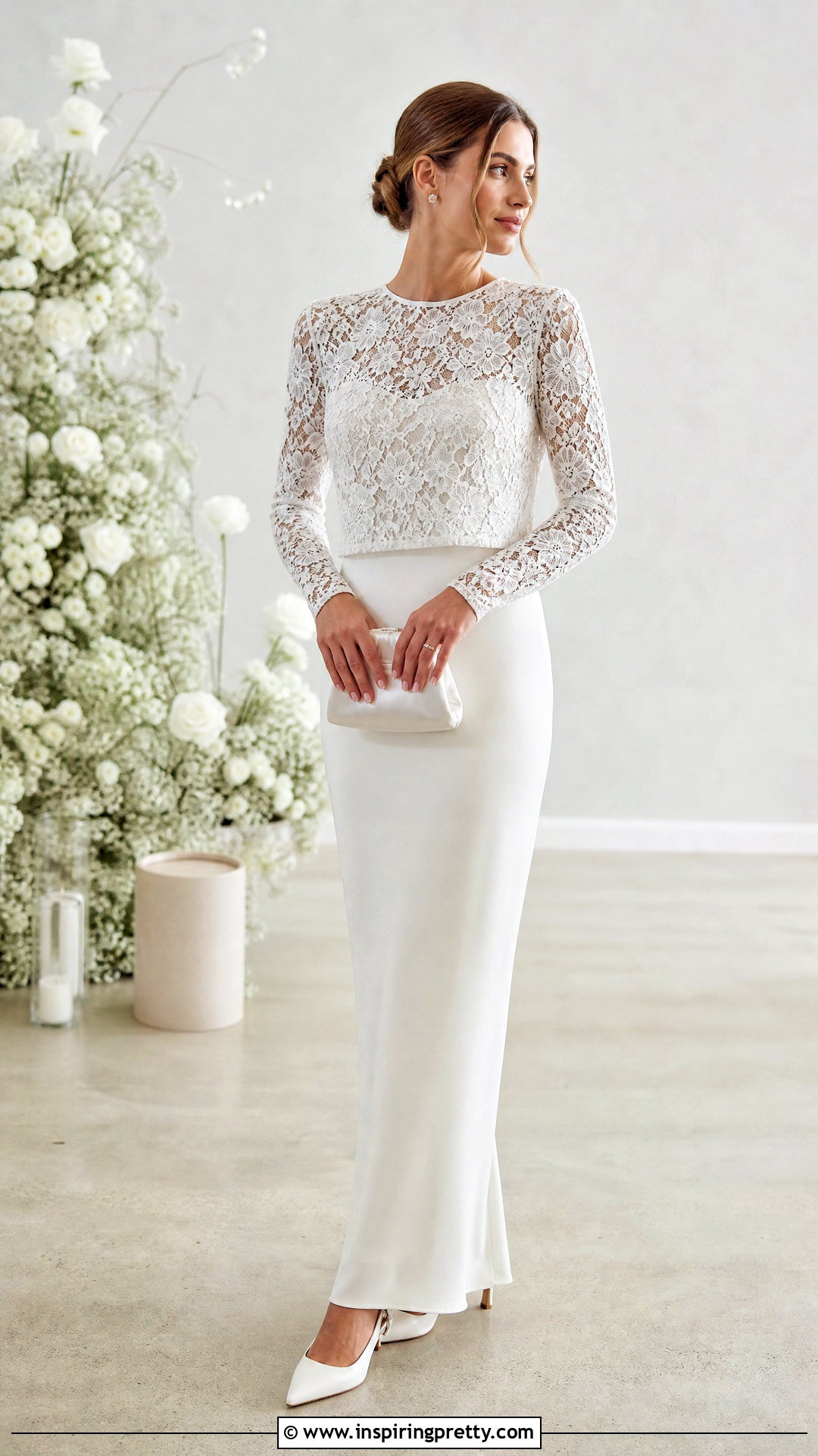 Lace Bridal Top With Crepe Column Skirt - 20 bride skirt and top outfit ideas