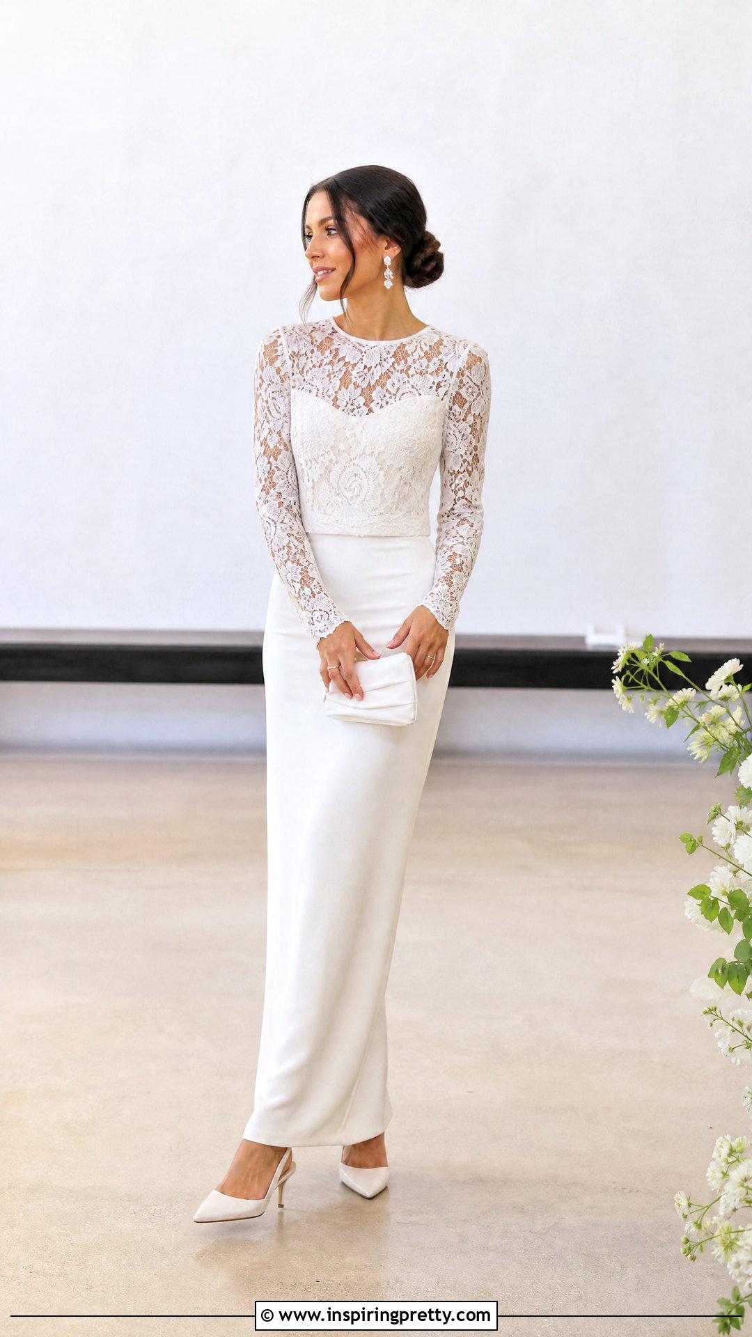 Lace Bridal Top With Crepe Column Skirt - 20 bridal top separates