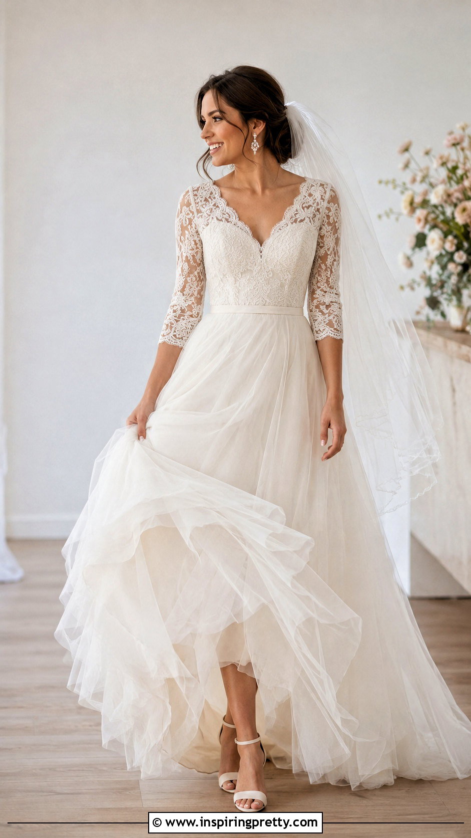 Lace Bridal Top With Layered Tulle Skirt - 20 Bridal Lace Top Separate outfit ideas