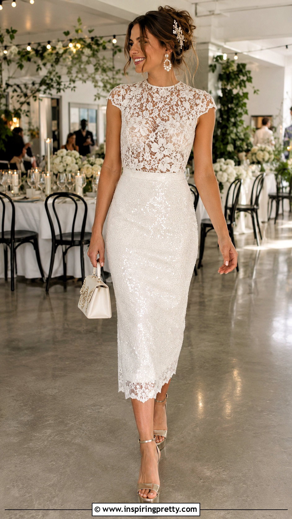 Lace Bridal Top With Sequin Reception Skirt - 20 Bridal Lace Top Separate outfit ideas
