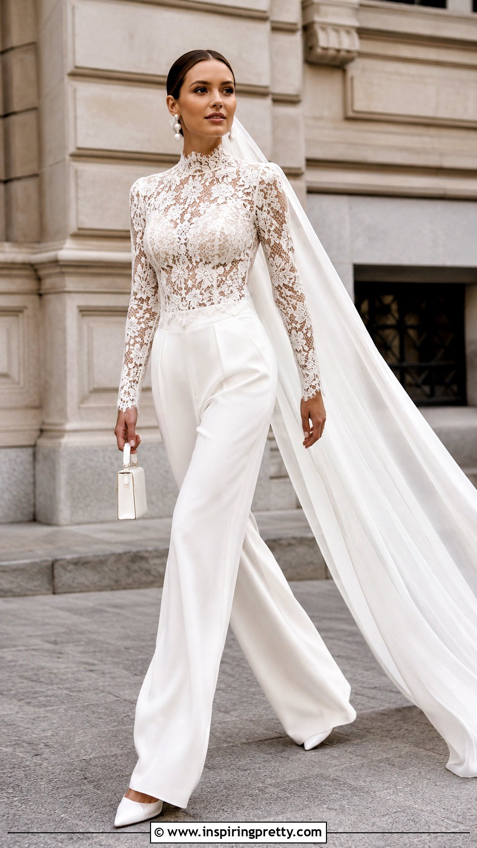 Lace Bridal Top With Wide Leg Pants - 20 Bridal Lace Top Separate outfit ideas