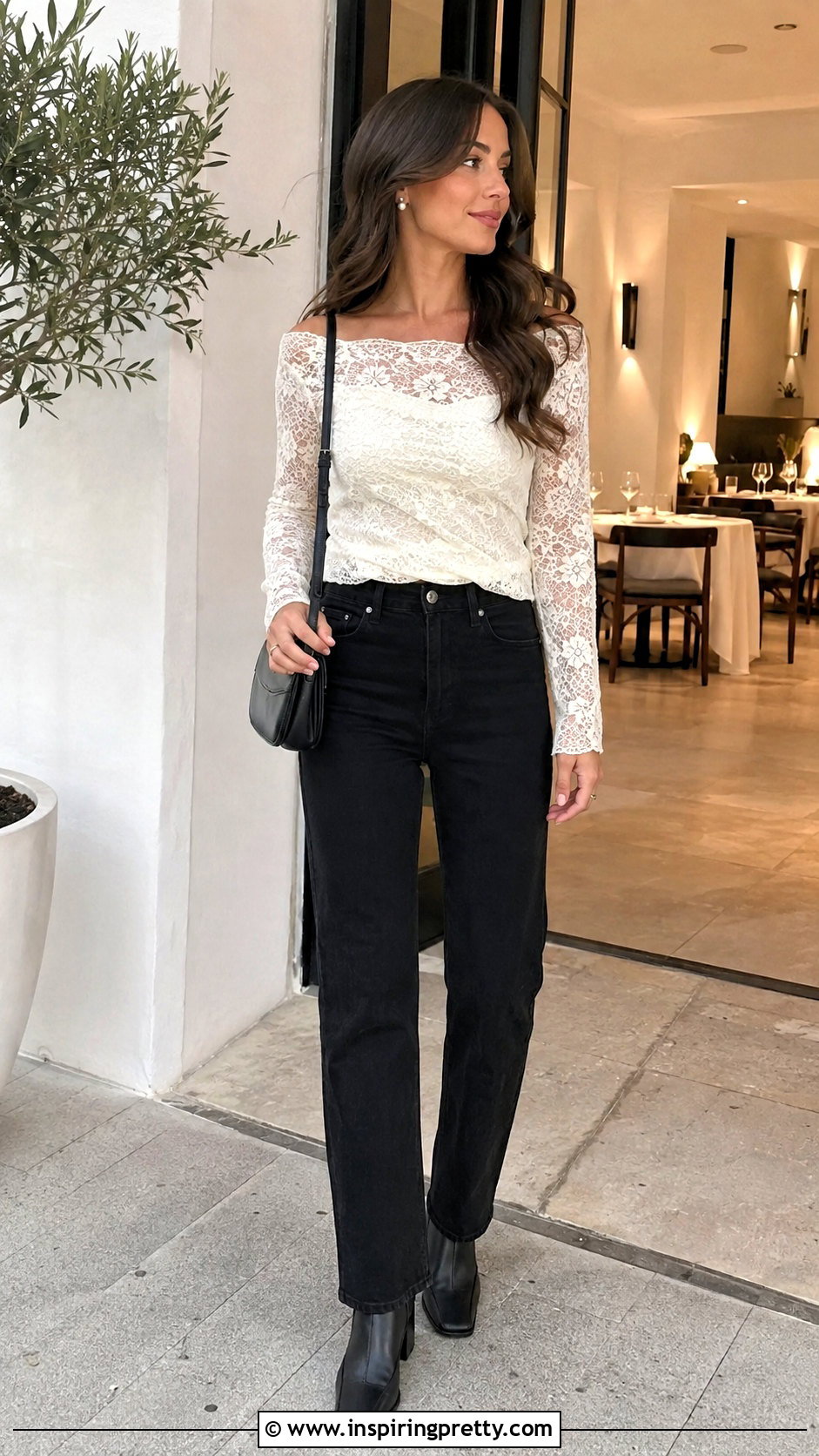 Lace Brigitte Bardot Top With Black Jeans - 25 brigitte bardot top outfit ideas
