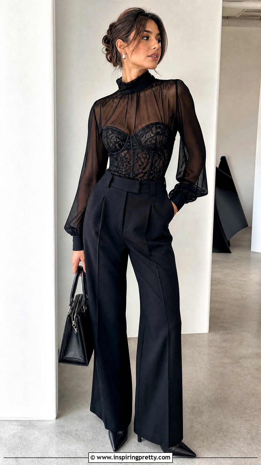 Lace Bustier Corset Top Over A Sheer Blouse - 25 Lace Bustier Corset Top outfit ideas