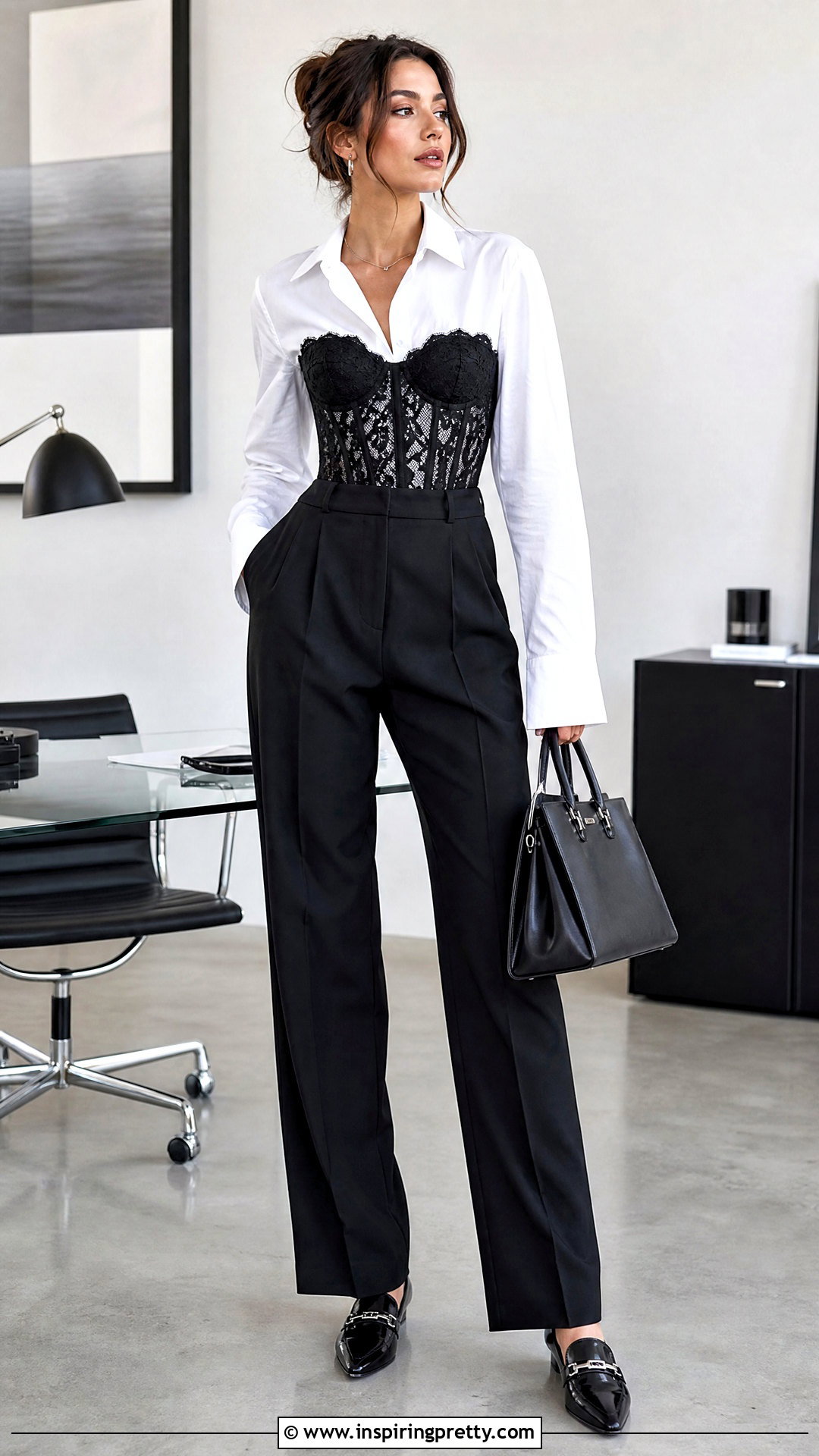 Lace Bustier Corset Top Over A White Button Down - 25 Lace Bustier Corset Top outfit ideas