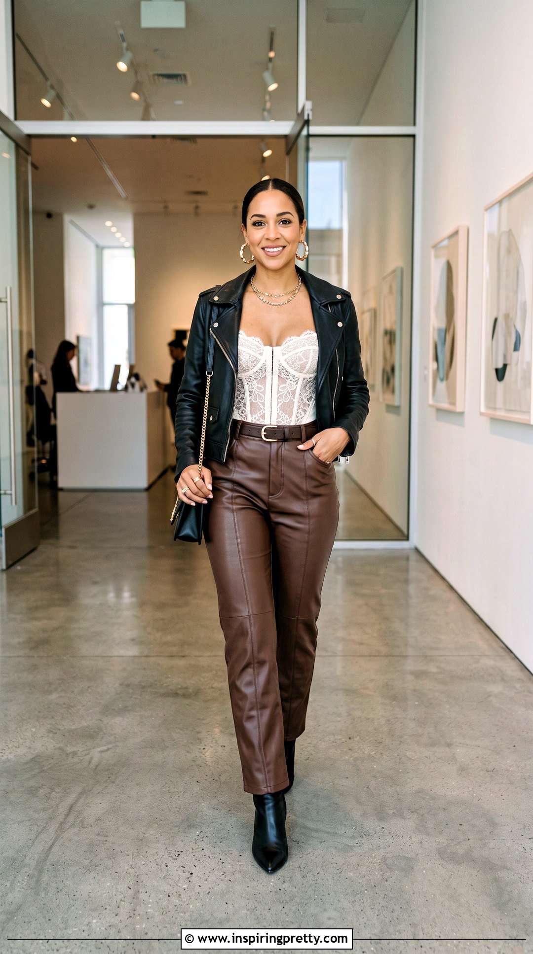 Lace Bustier Corset Top With Faux Leather Pants - 25 Lace Bustier Corset Top outfit ideas