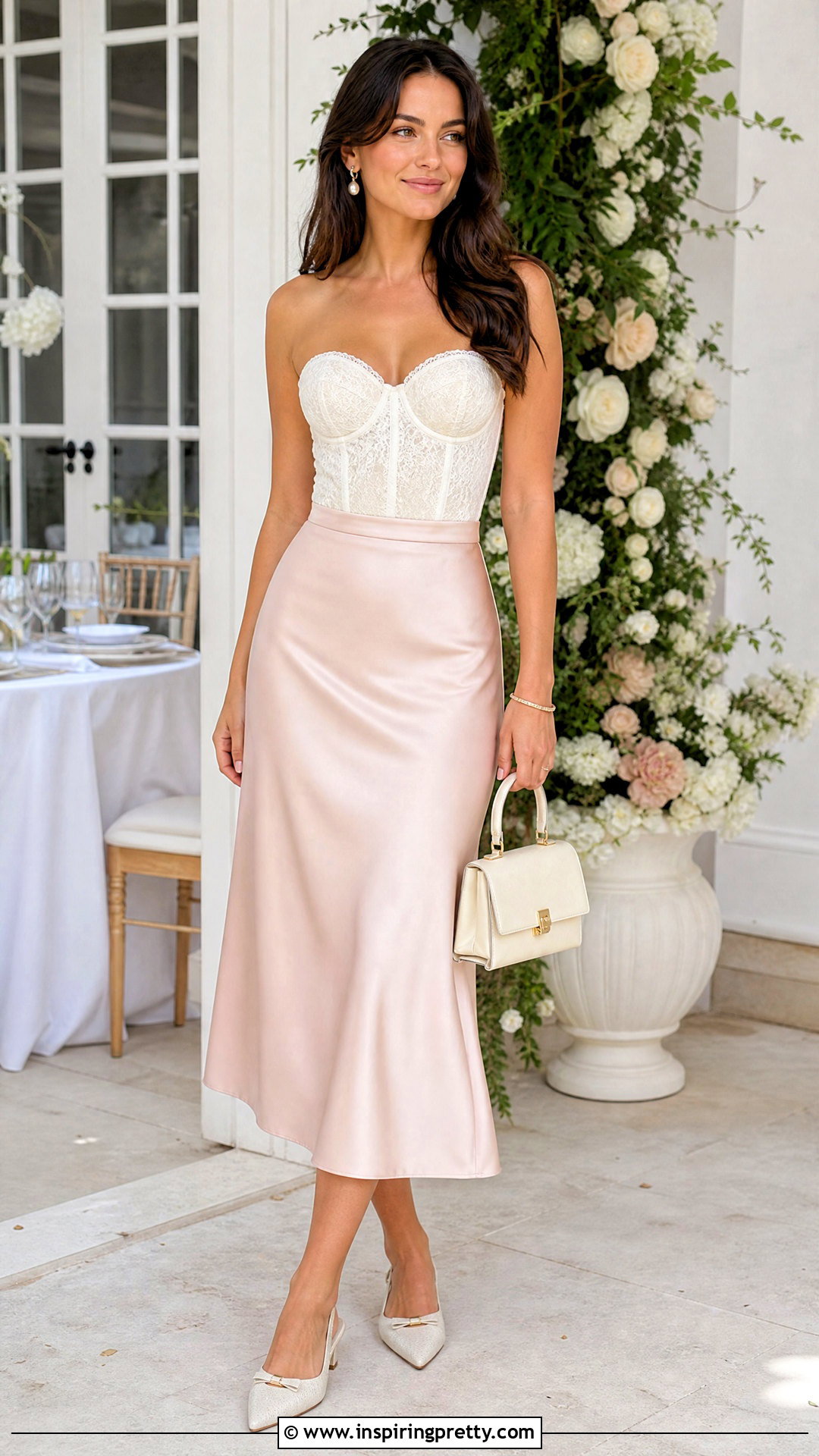 Lace Bustier Top With Midi Skirt - 50 bustier top outfits