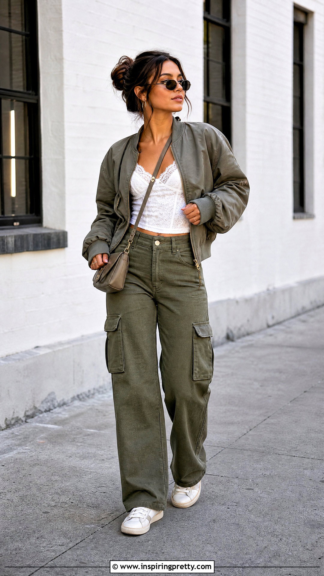 Lace Cami Top With Cargo Pants - 50 lace cami top outfit ideas