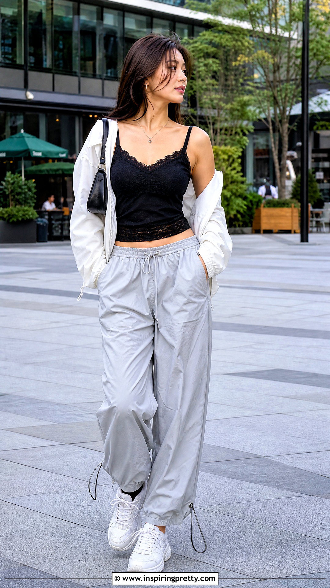 Lace Cami Top With Parachute Pants - 50 lace cami top outfit ideas