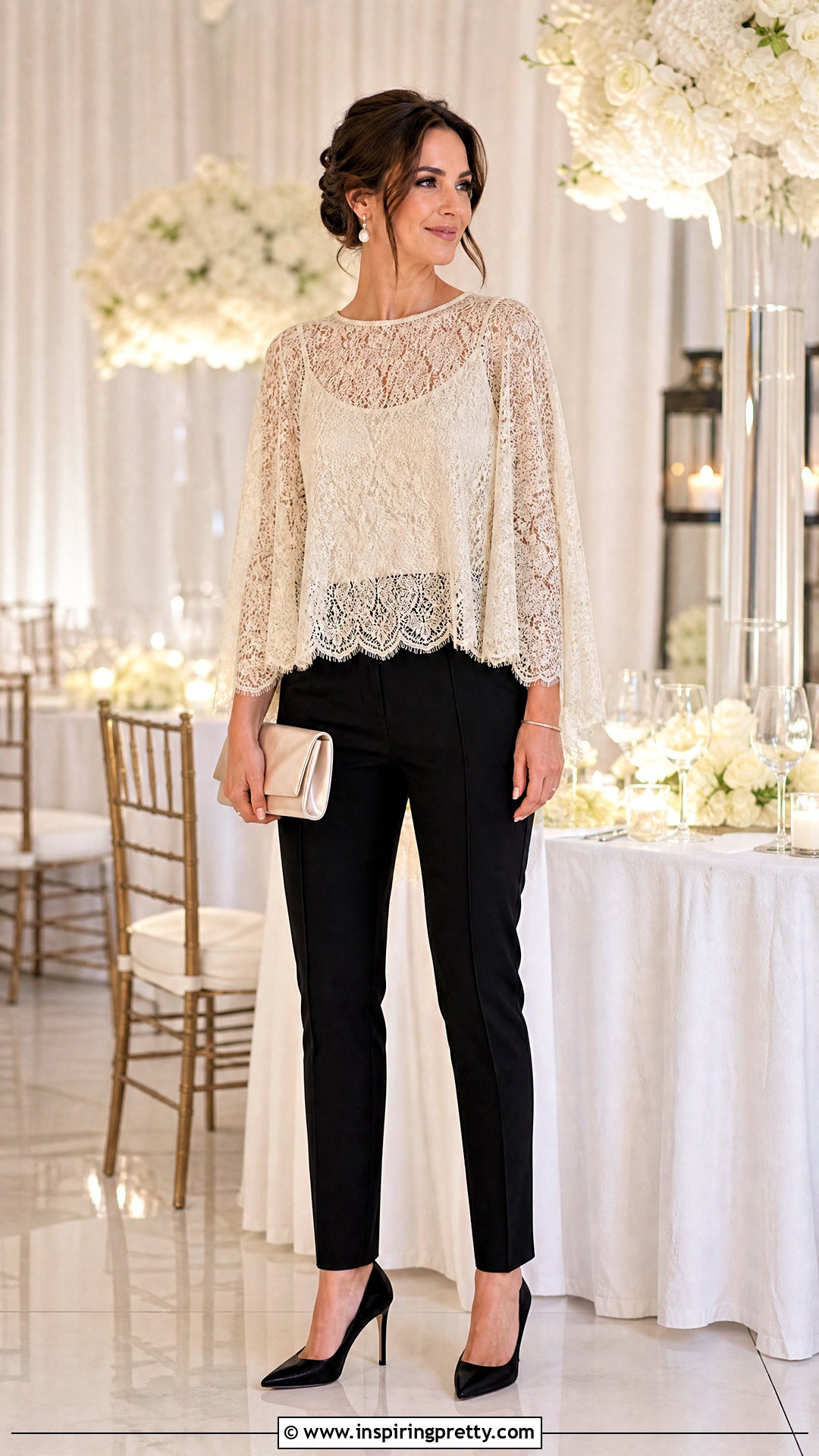 Lace Cape Top With Tailored Trousers - 50 cape top outfits