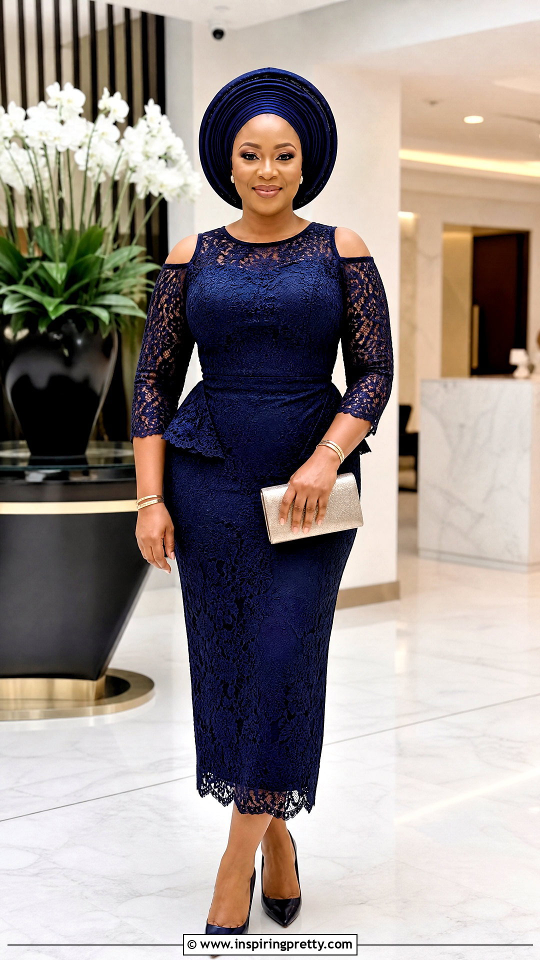 Lace Cold Shoulder Top And Pencil Skirt - 50 skirt and top lace styles