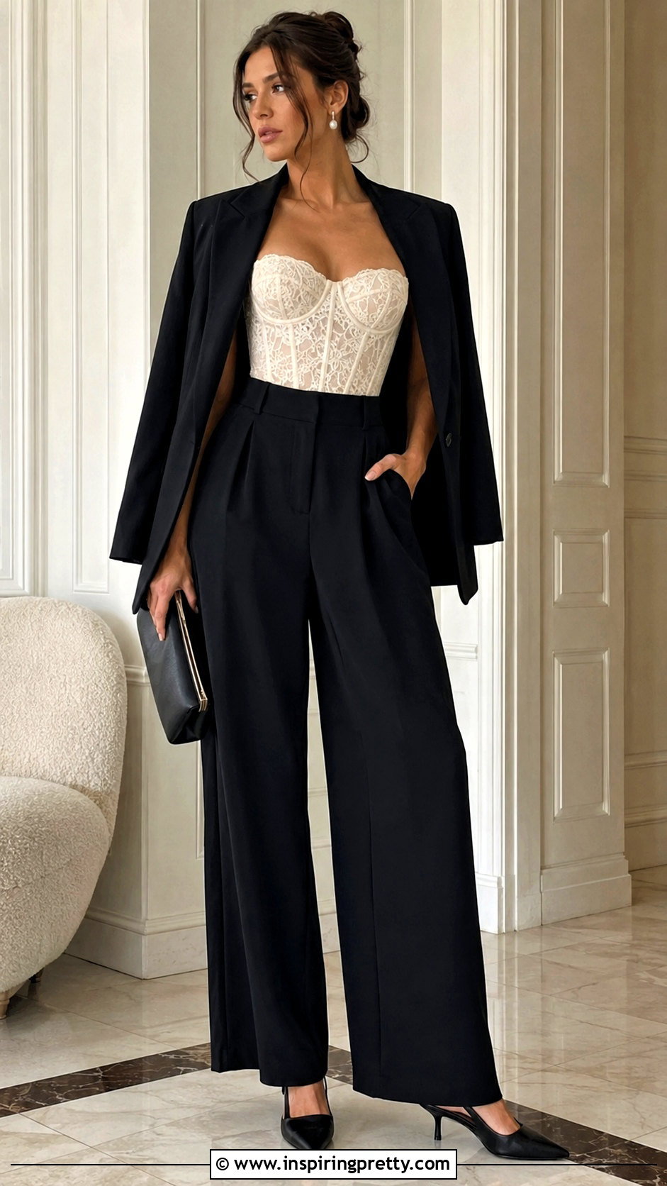Lace Corset Top With Black Trousers - 50 corset top dress outfit ideas