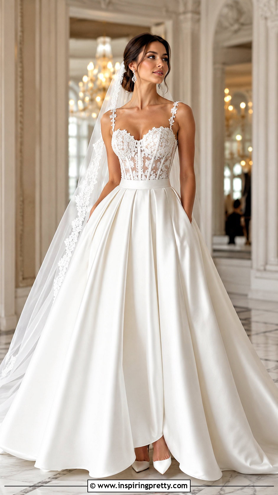 Lace Corset Top With Full Satin Skirt - 20 Bridal Lace Top Separate outfit ideas