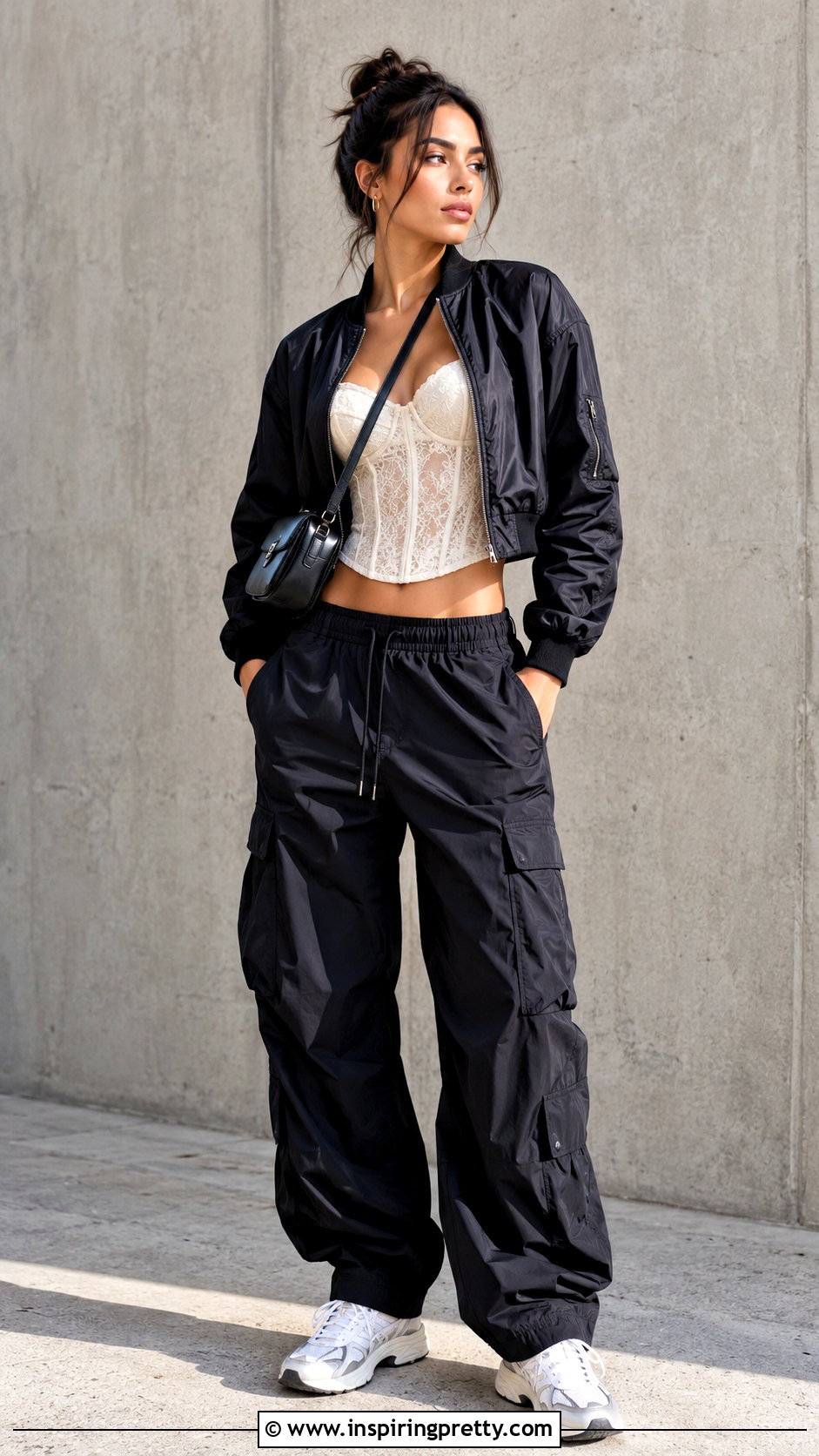 Lace Corset Top With Parachute Cargo Pants - 25 Cargo Corset Top outfit ideas
