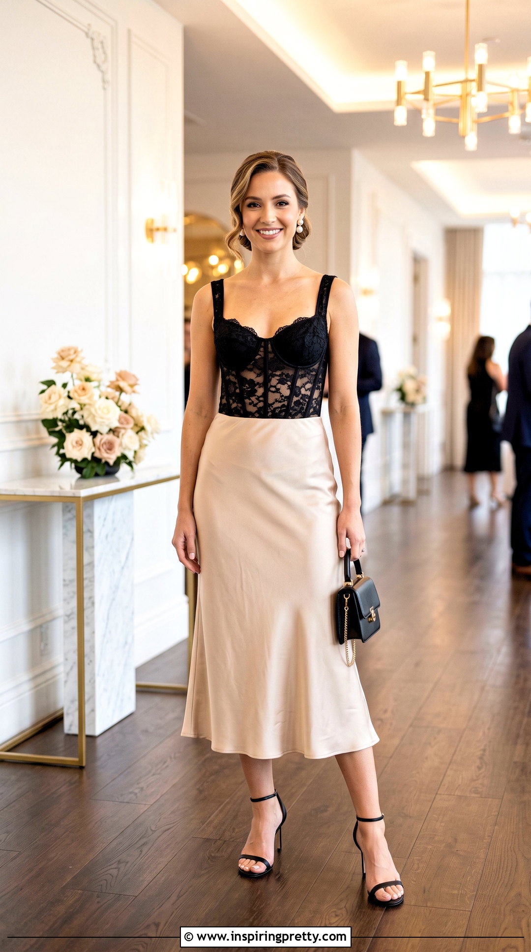 Lace Corset Top With Satin Midi Skirt - 50 corset top outfits