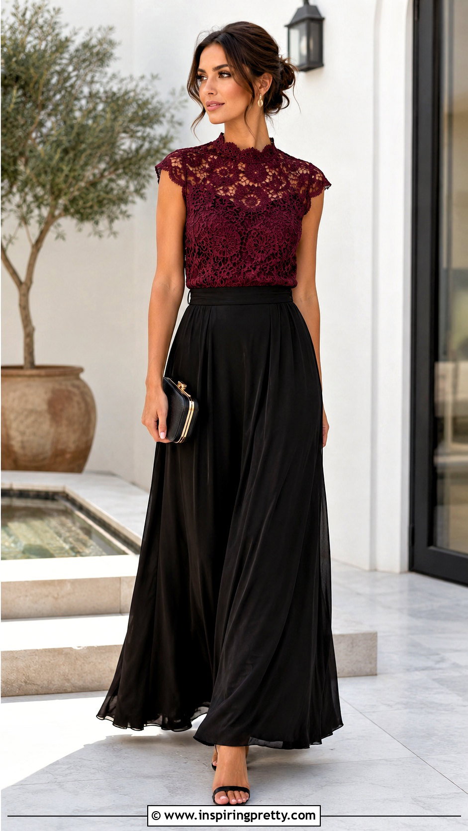 Lace Crochet Top With Black Maxi Skirt - 50 lace crochet top outfit ideas