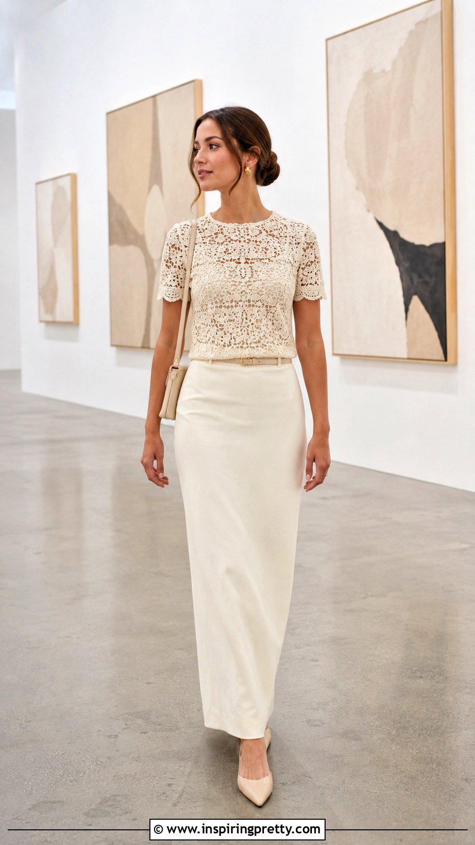 Lace Crochet Top With Column Maxi Skirt - 50 lace crochet top outfit ideas