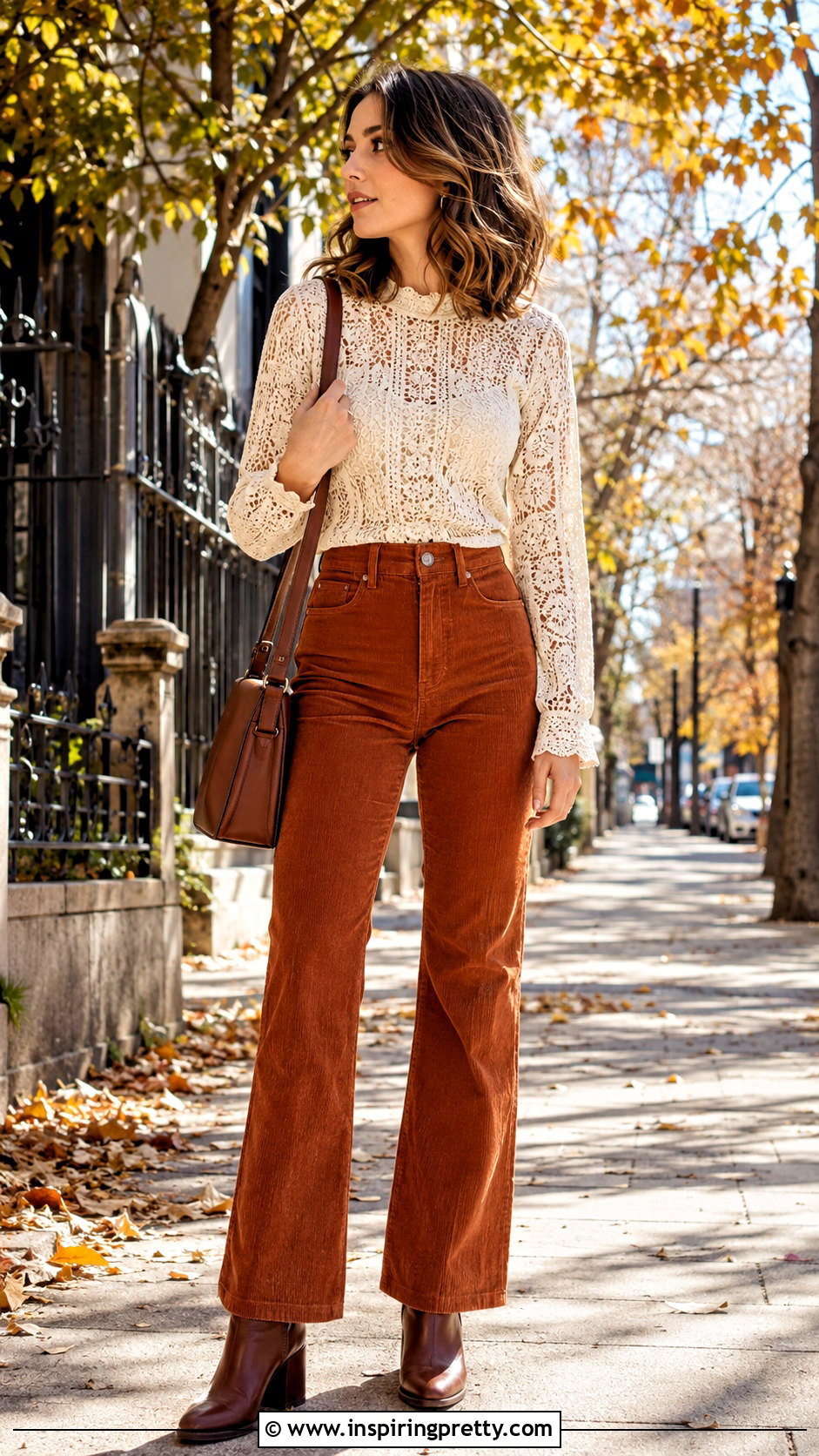 Lace Crochet Top With Corduroy Pants - 50 lace crochet top outfit ideas