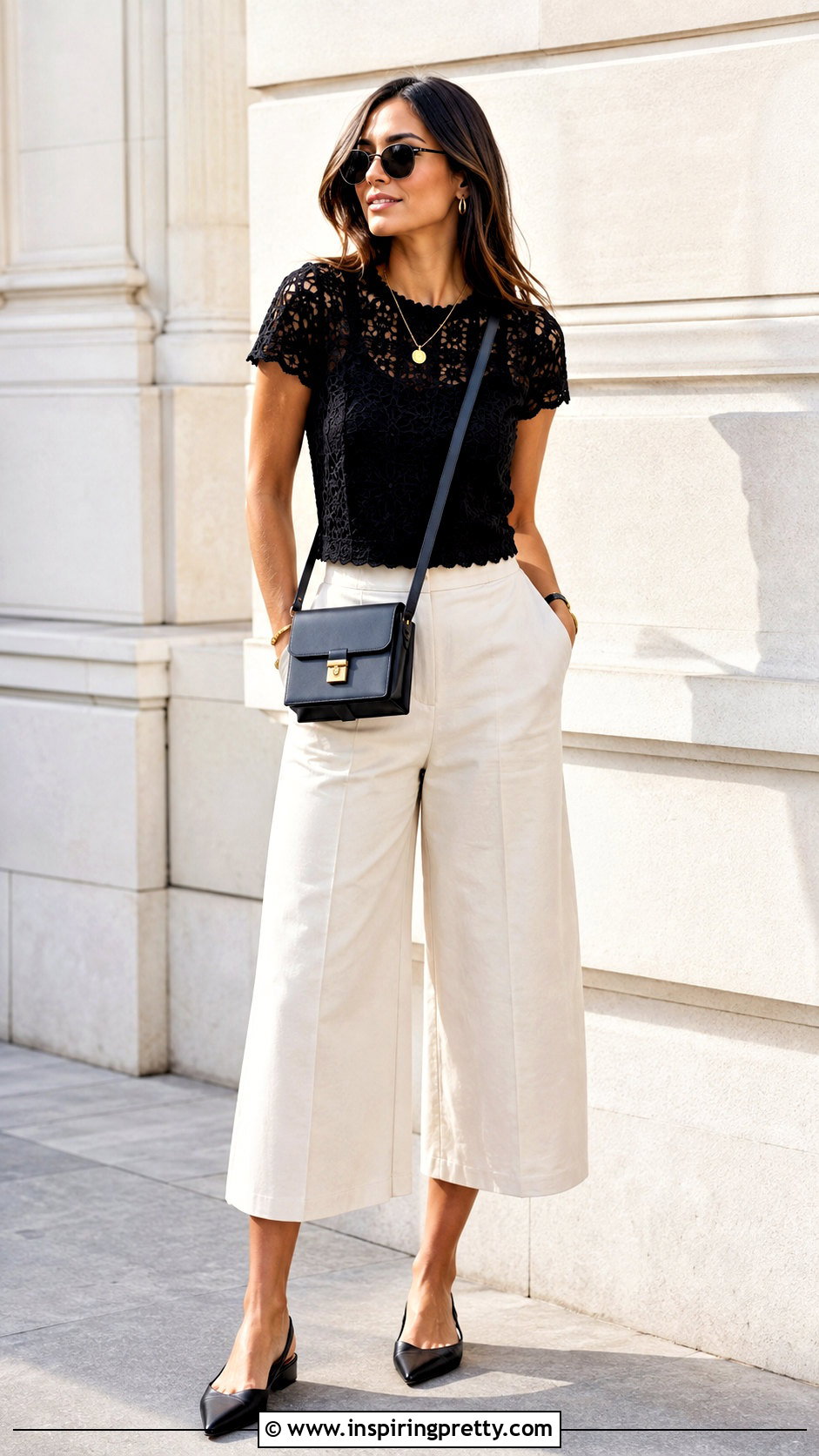 Lace Crochet Top With Culottes - 50 lace crochet top outfit ideas