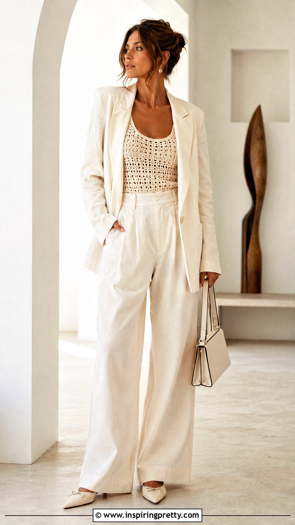 Lace Crochet Top With Relaxed Suit - 50 lace crochet top outfit ideas