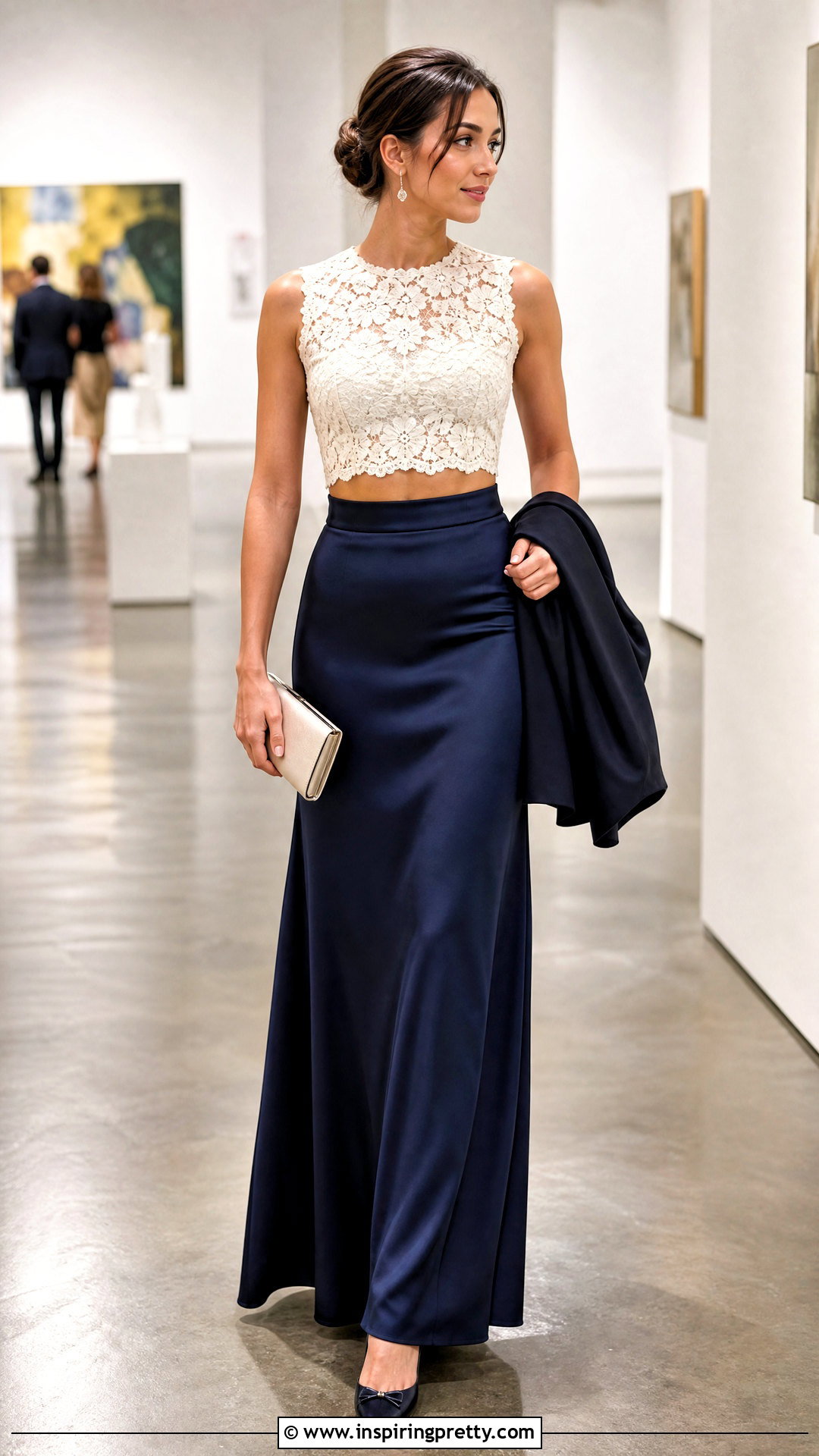 Lace Crop Top And Satin Maxi Skirt Outfit - 25 cute crop top and skirt outfit ideas