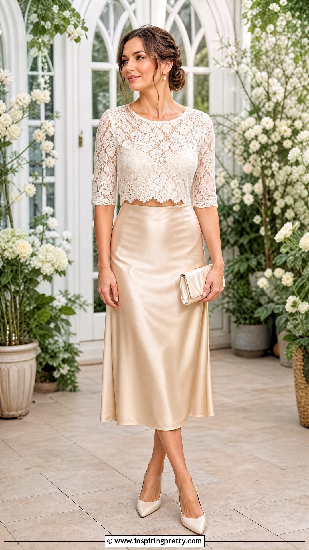 Lace Crop Top And Satin Midi Skirt Outfit - 50 crop top and skirt outfits
