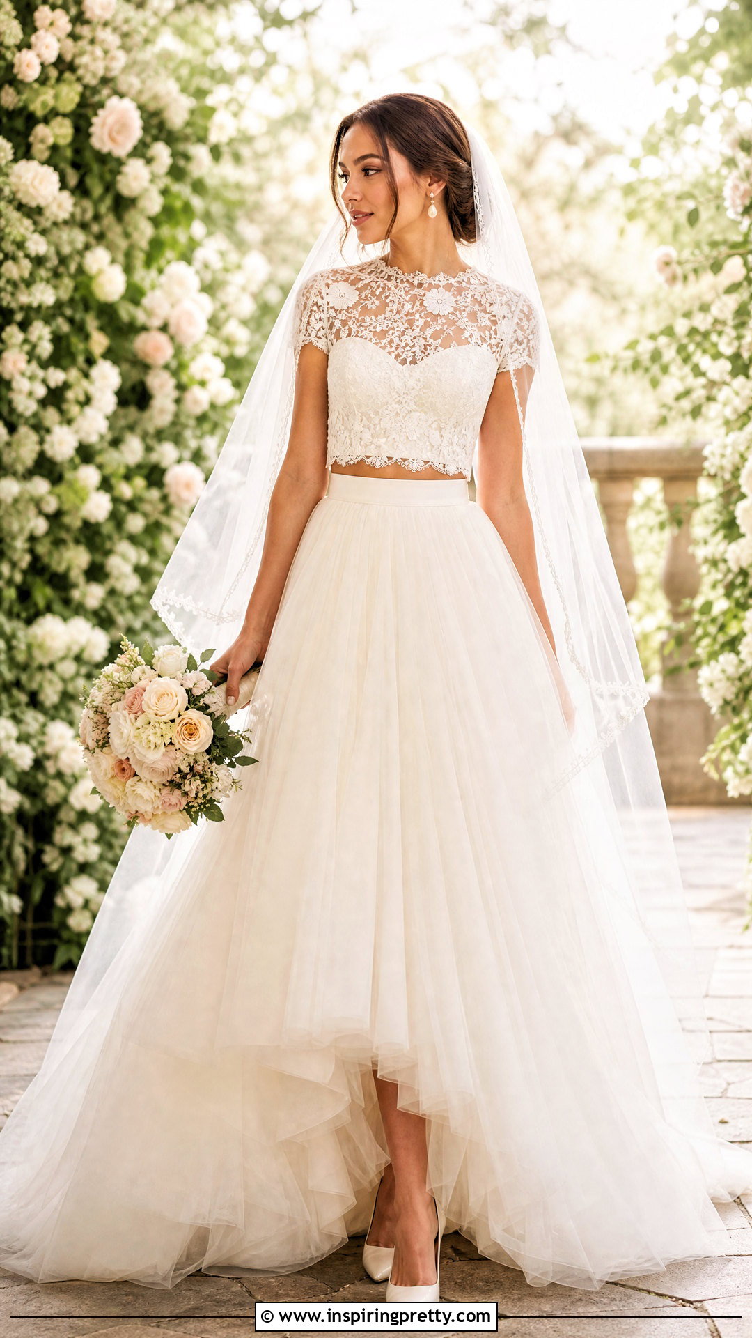Lace Crop Top And Tulle Wedding Skirt - 20 Wedding Skirt And Top Two Pieces