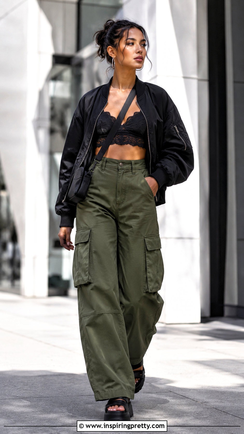 Lace Crop Top Bra With Cargo Pants - 20 lace crop top bra outfit ideas