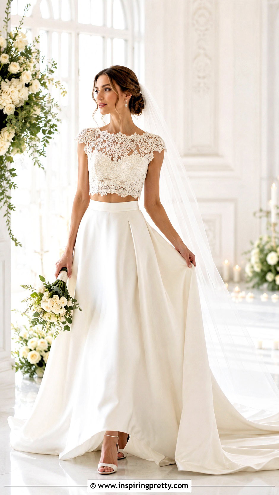 Lace Crop Top With Bridal Train Skirt - 20 long skirt and top party wedding dresses