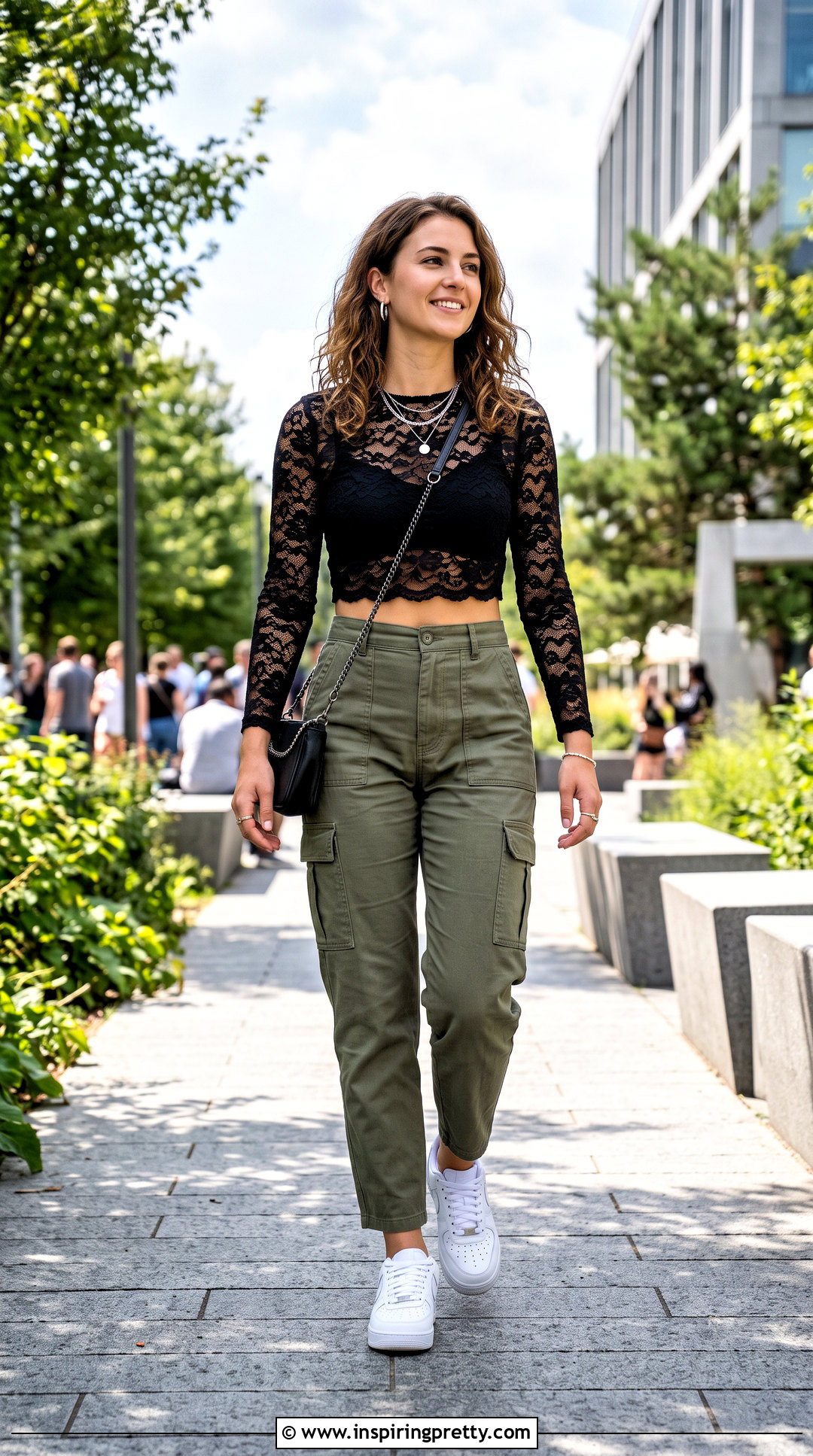 Lace Crop Top With Cargo Pants - 25 Lace Crop Top Outfit Ideas