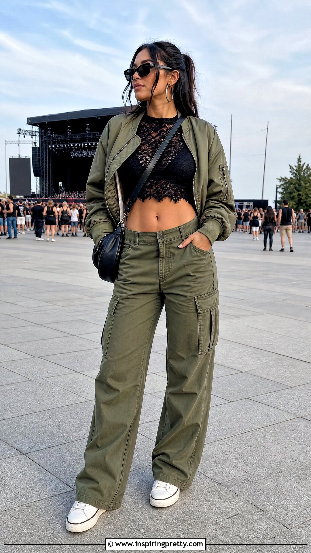 Lace Crop Top With Cargo Pants - 20 Lace Crop Top Fashion ideas